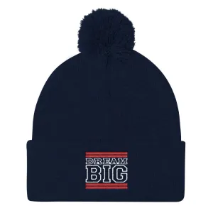 Navy Blue Red and White Pom Pom Beanie