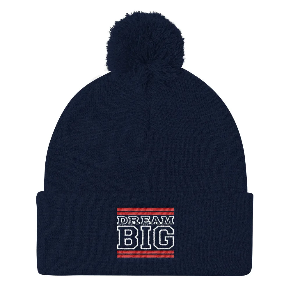 Navy Blue Red and White Pom Pom Beanie