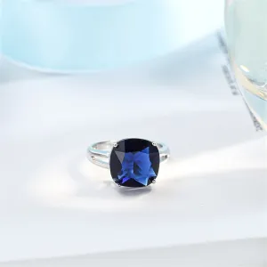 Navy Crystal & Silver-Plated Cushion-Cut Solitaire Ring