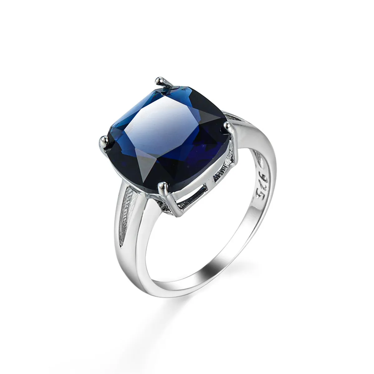 Navy Crystal & Silver-Plated Cushion-Cut Solitaire Ring