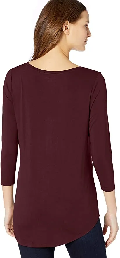 New Amazon Essentials Women's 3/4 Sleeve Scoopneck Tunic, Viscose Fabric is so comfortable you could sleep in it! Burgundy, Sz L!