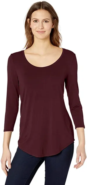 New Amazon Essentials Women's 3/4 Sleeve Scoopneck Tunic, Viscose Fabric is so comfortable you could sleep in it! Burgundy, Sz L!