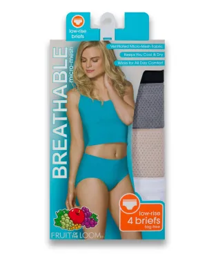 New Fruit Of The Loom Women's Breathable Micro-Mesh Low Rise Brief Underwear, 4 Pack, Sz L!