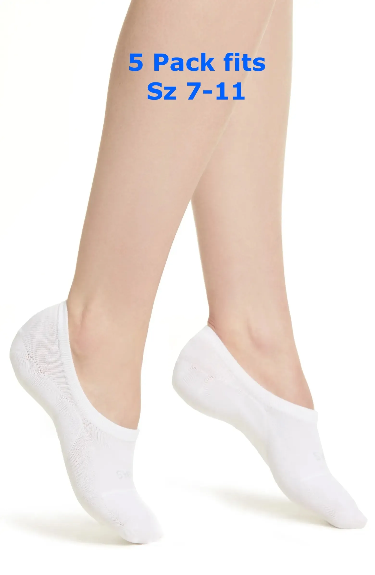 New Nordstrom Women's 5 pack No Show Breathable socks, white, fits sz 7-11