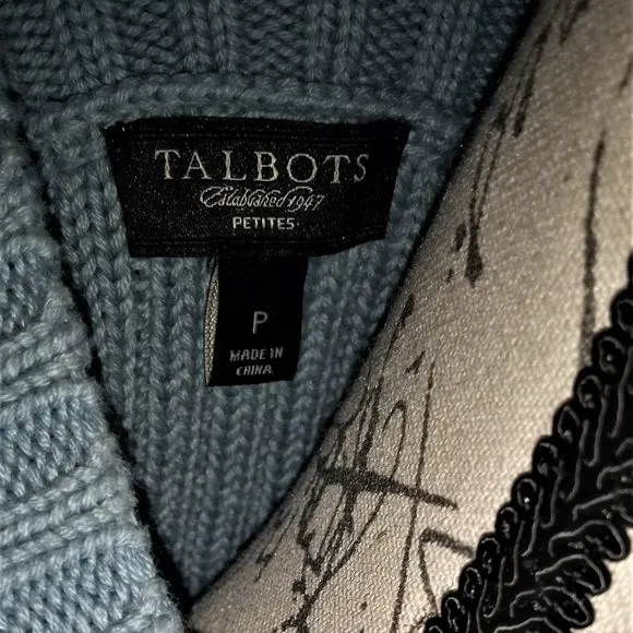 NEW Talbots Scoop Neck 3/4 Sleeve Sweater ICE Blue Petite