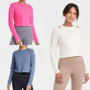 New with tags! Women's Long Sleeve Sleeve Crop Top- All in Motion- Neon Pink, Plus Size 1X- PINK ONE ONLY!