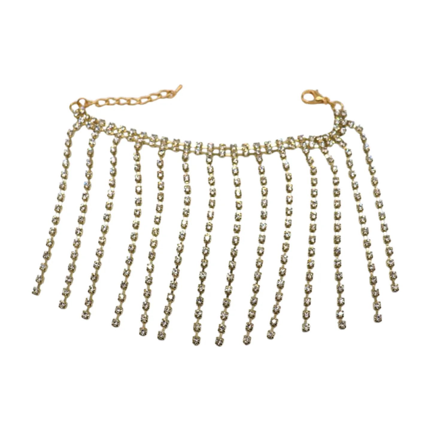 New Women Gold Metal Chain Bracelet Silver Rhinestones Long Tassels