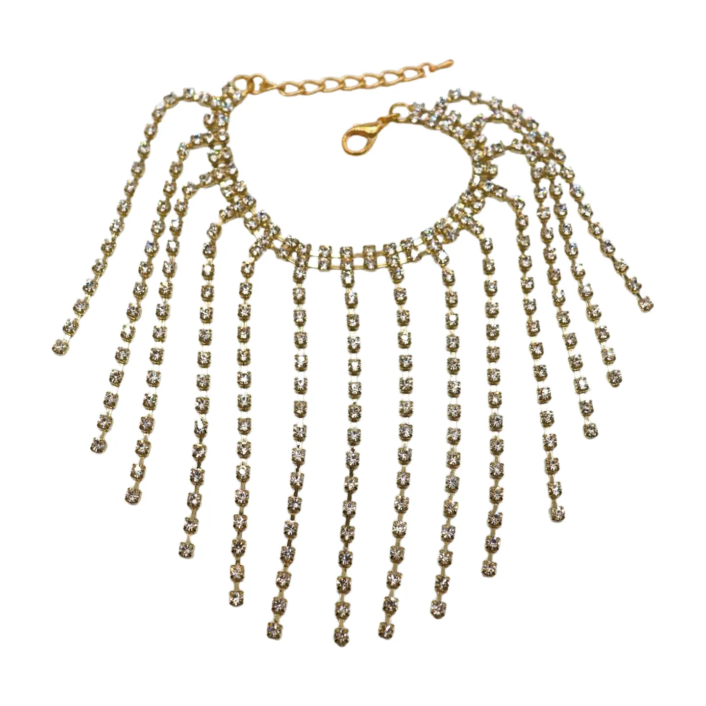 New Women Gold Metal Chain Bracelet Silver Rhinestones Long Tassels