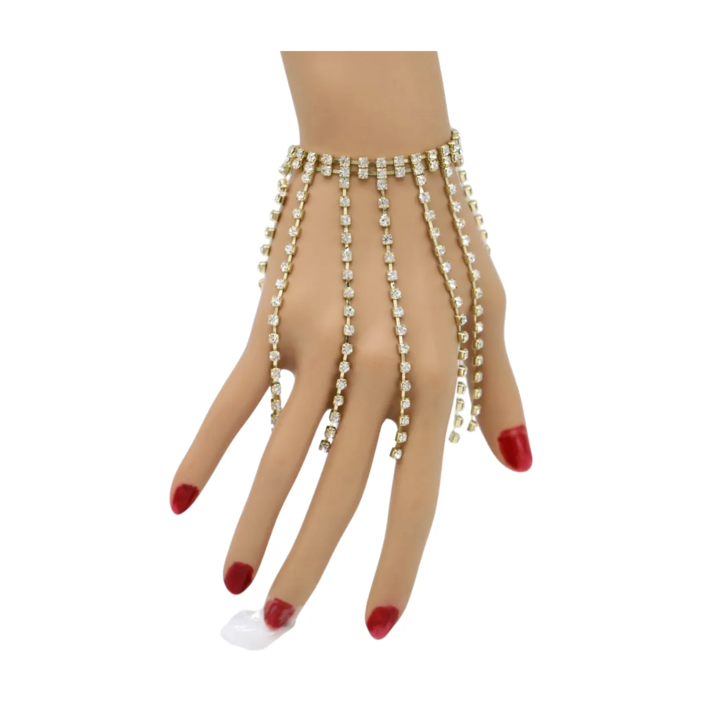 New Women Gold Metal Chain Bracelet Silver Rhinestones Long Tassels