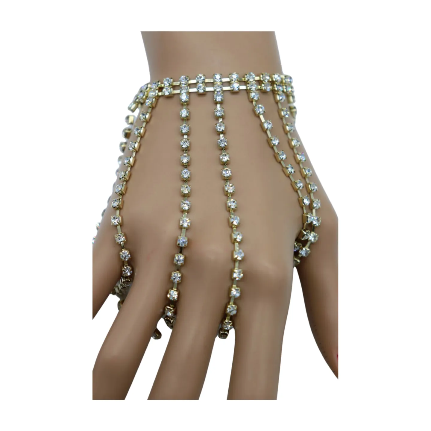 New Women Gold Metal Chain Bracelet Silver Rhinestones Long Tassels