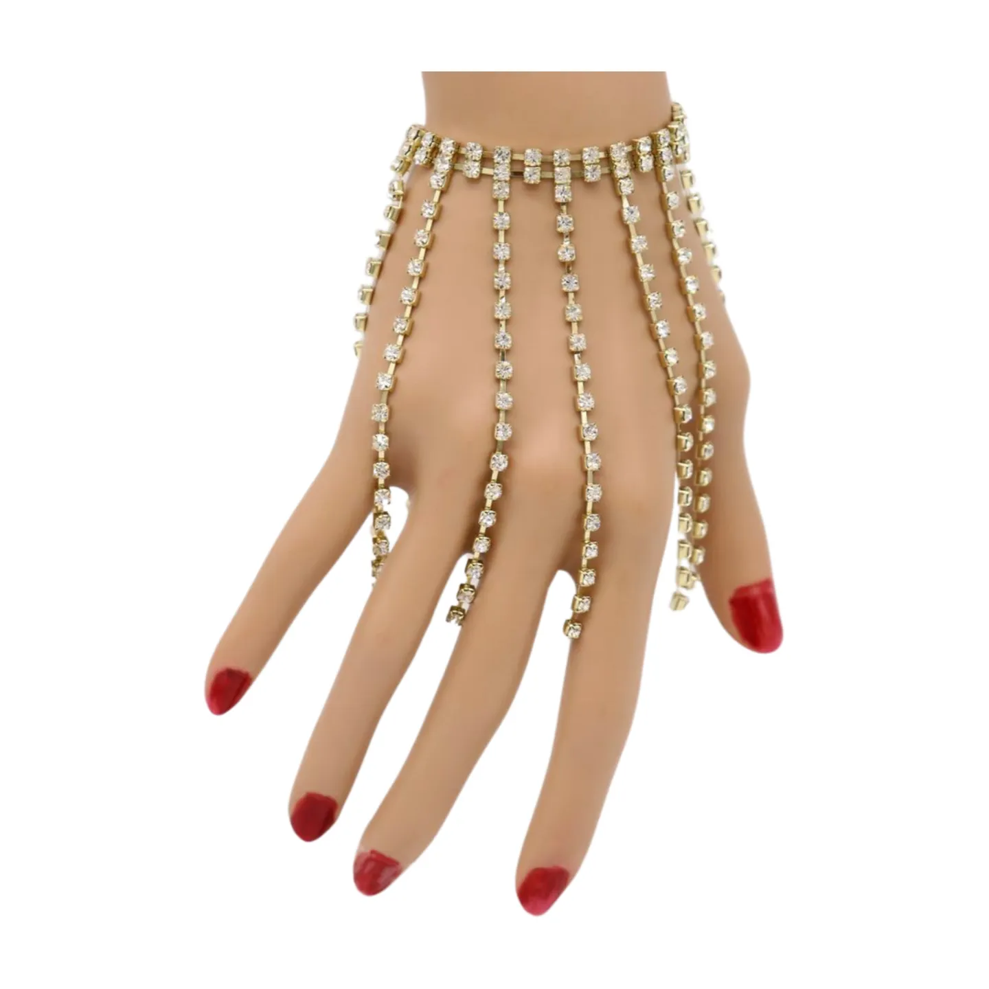 New Women Gold Metal Chain Bracelet Silver Rhinestones Long Tassels