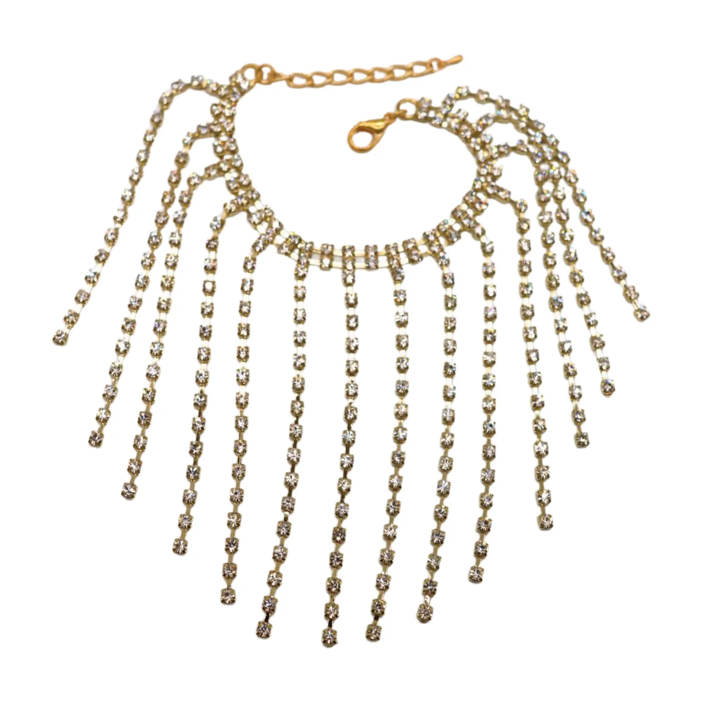 New Women Gold Metal Chain Bracelet Silver Rhinestones Long Tassels