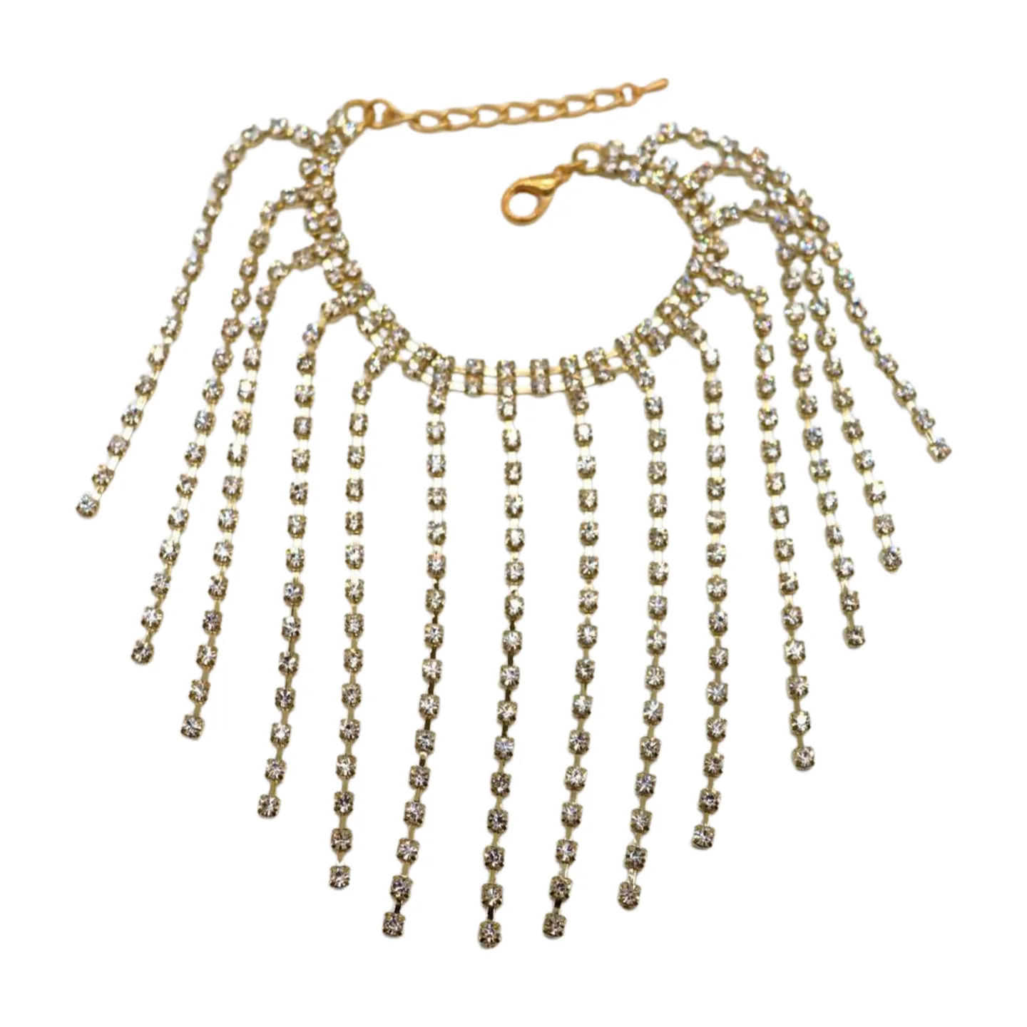 New Women Gold Metal Chain Bracelet Silver Rhinestones Long Tassels