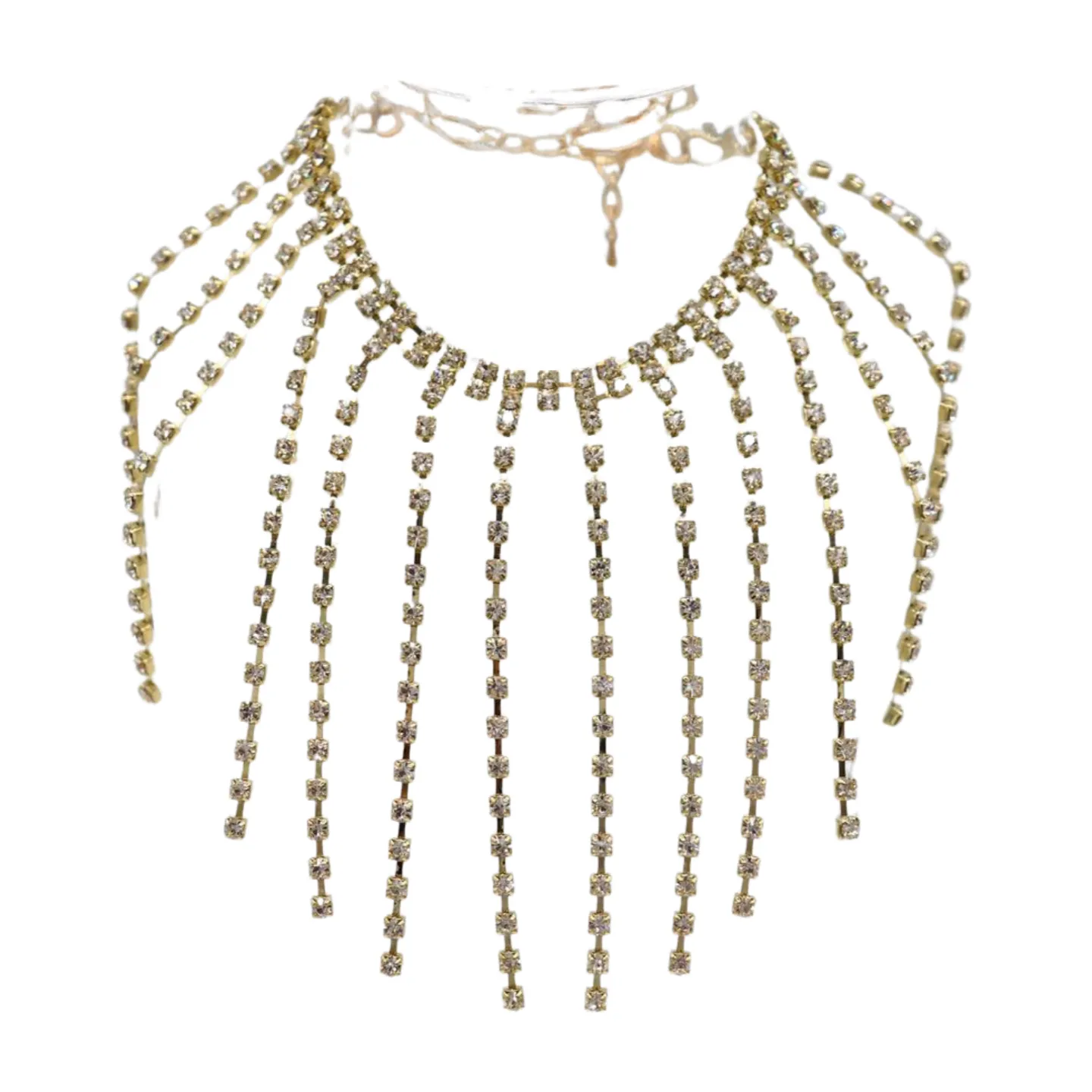 New Women Gold Metal Chain Bracelet Silver Rhinestones Long Tassels