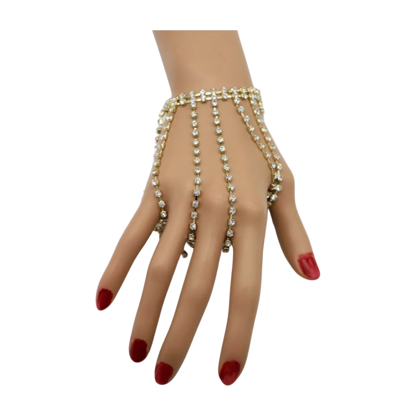 New Women Gold Metal Chain Bracelet Silver Rhinestones Long Tassels