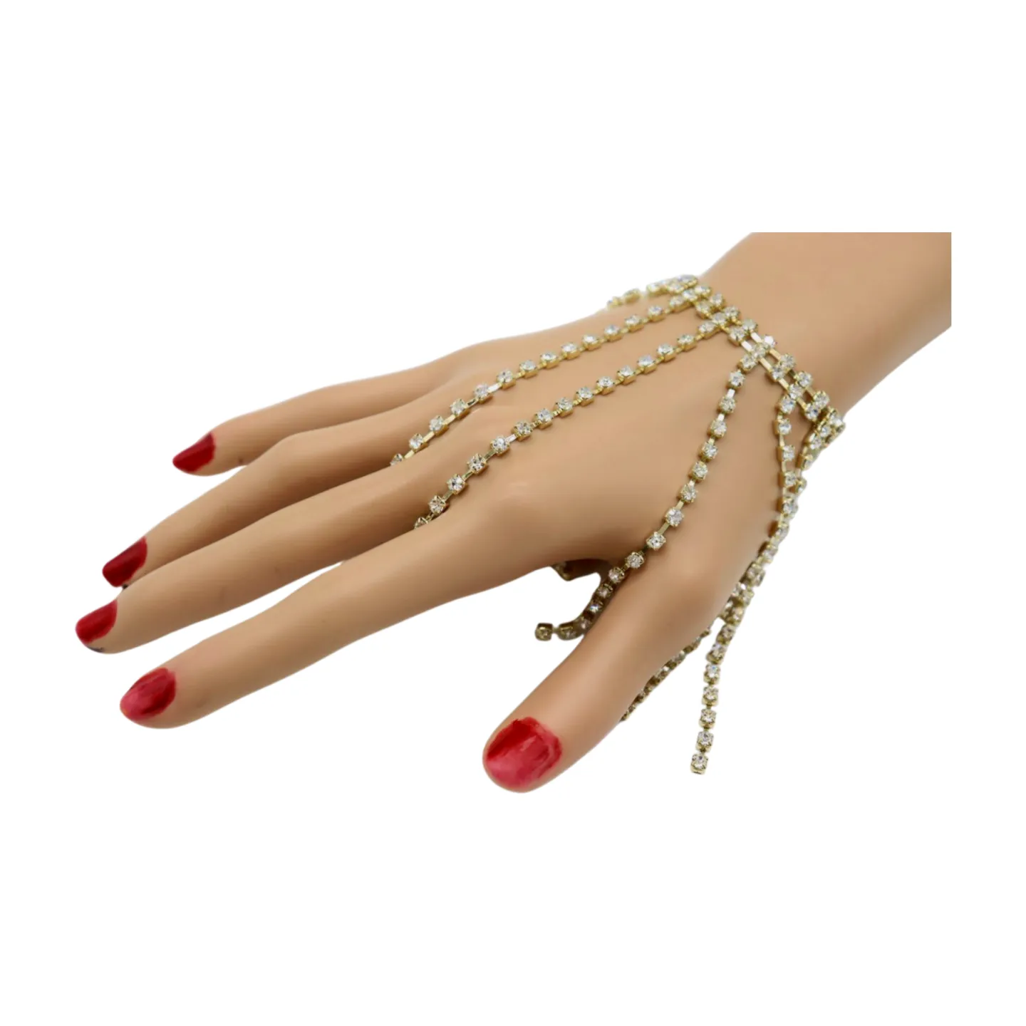 New Women Gold Metal Chain Bracelet Silver Rhinestones Long Tassels