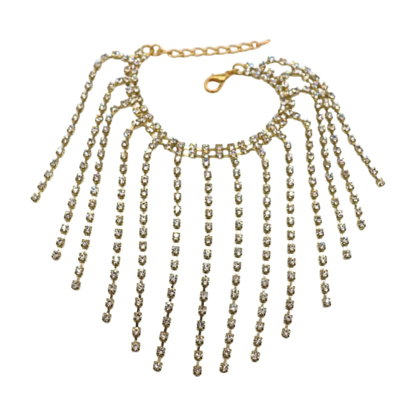 New Women Gold Metal Chain Bracelet Silver Rhinestones Long Tassels