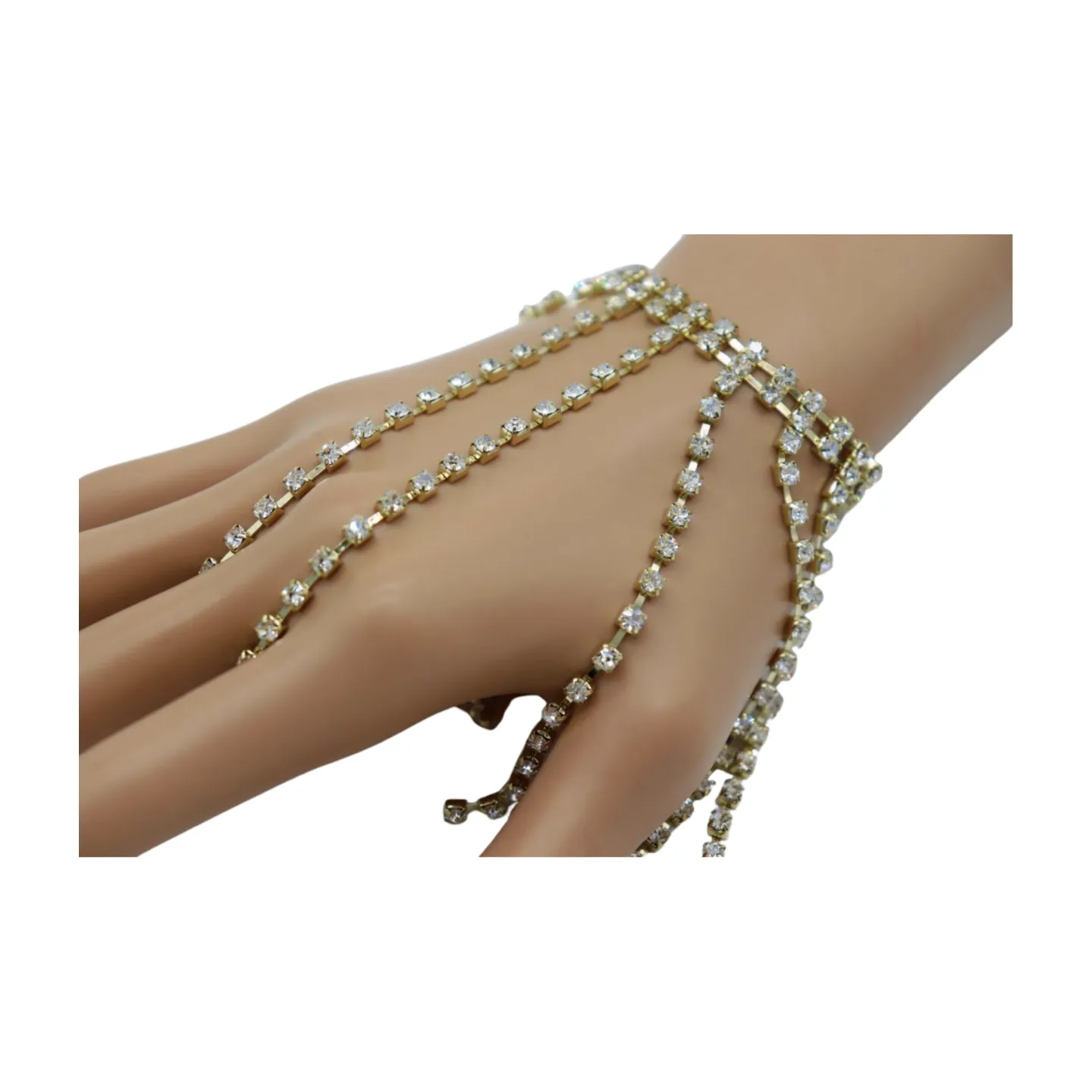 New Women Gold Metal Chain Bracelet Silver Rhinestones Long Tassels
