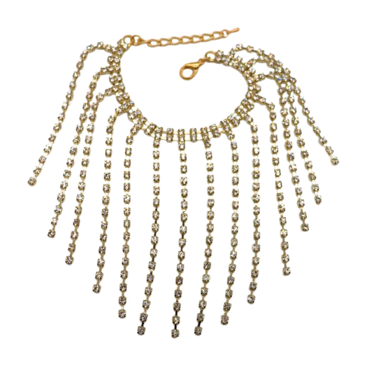 New Women Gold Metal Chain Bracelet Silver Rhinestones Long Tassels