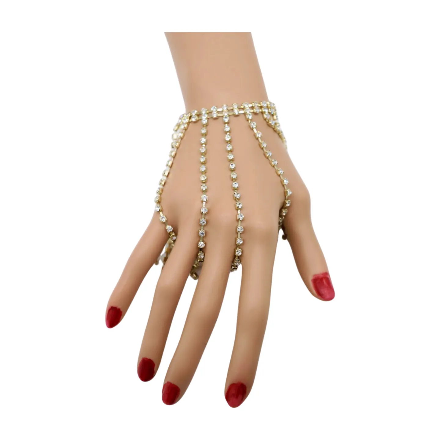 New Women Gold Metal Chain Bracelet Silver Rhinestones Long Tassels