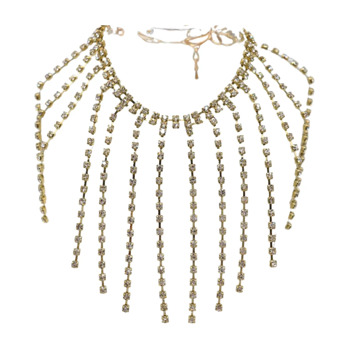 New Women Gold Metal Chain Bracelet Silver Rhinestones Long Tassels
