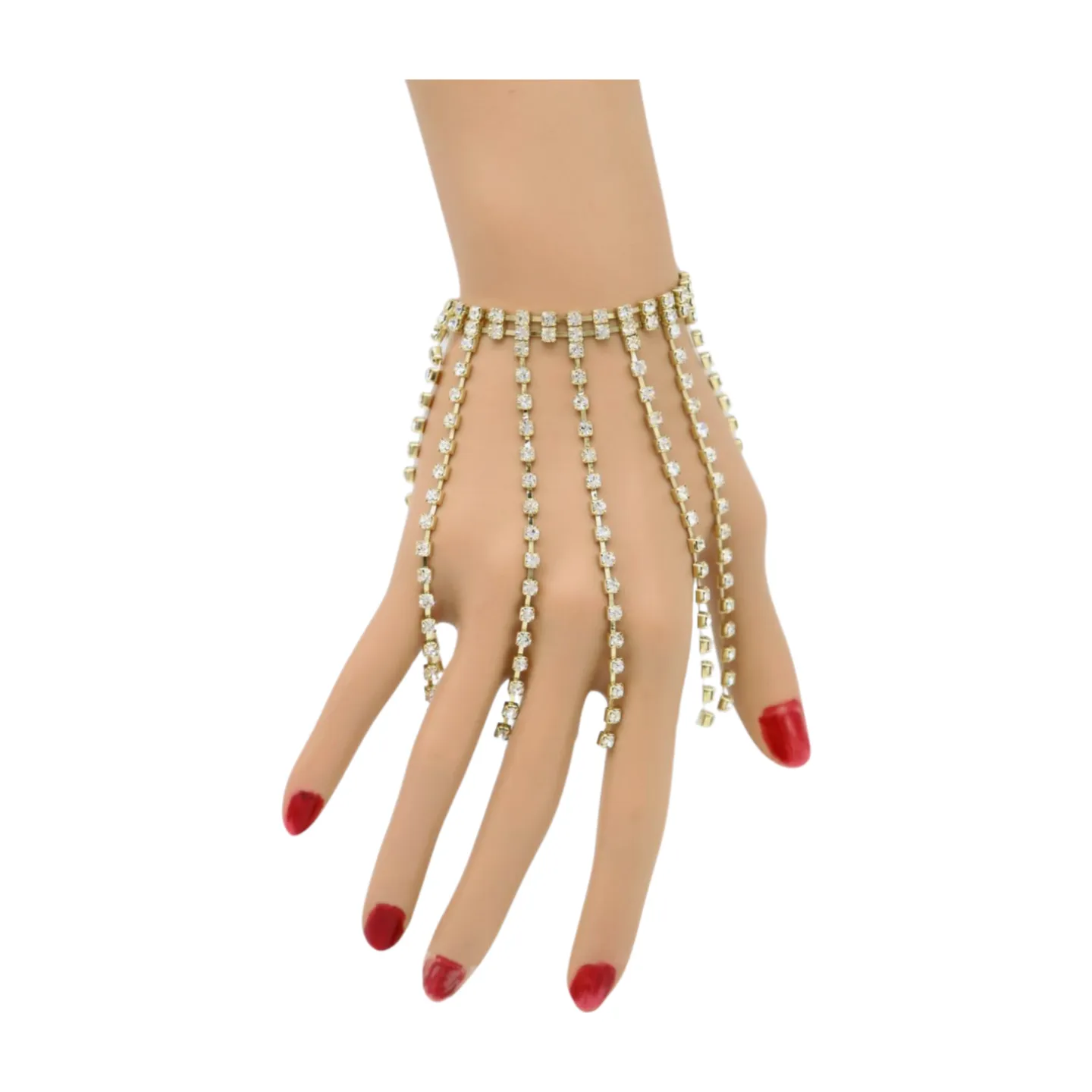 New Women Gold Metal Chain Bracelet Silver Rhinestones Long Tassels