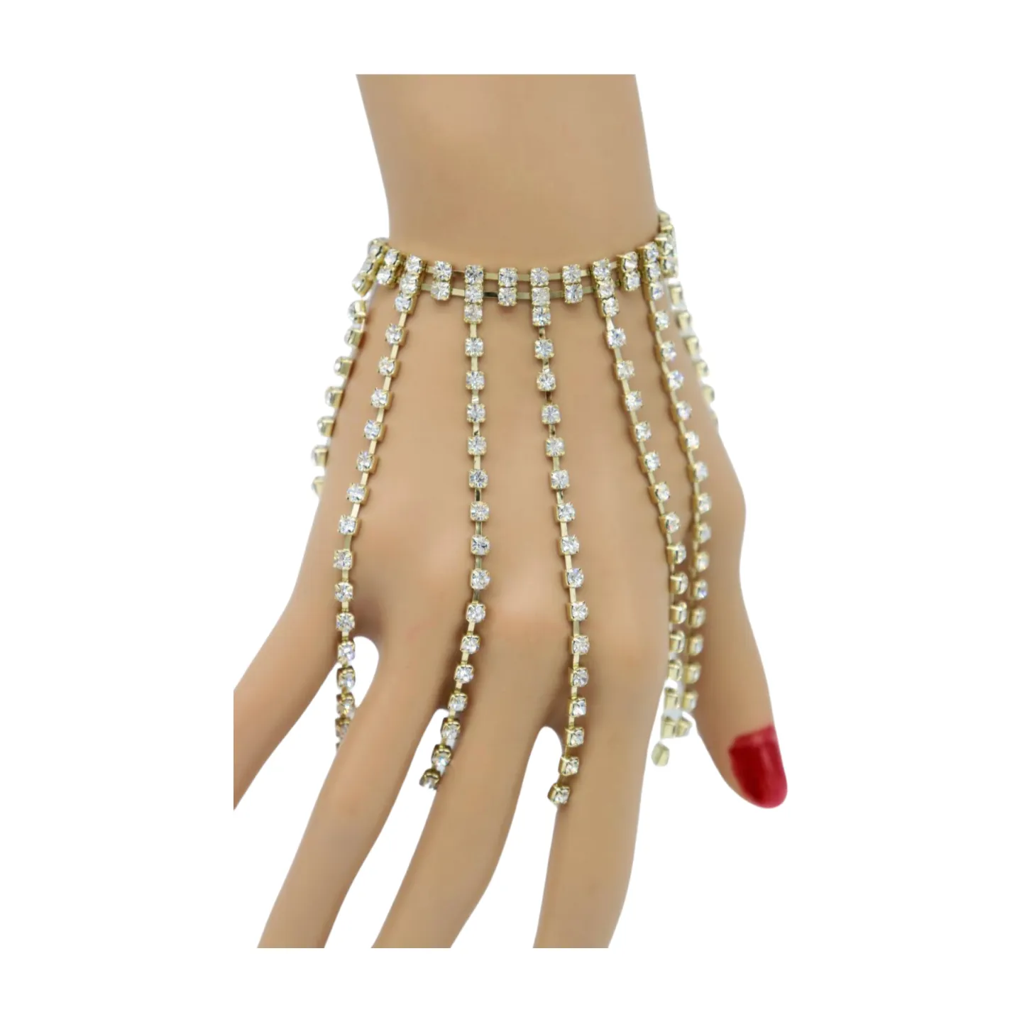 New Women Gold Metal Chain Bracelet Silver Rhinestones Long Tassels