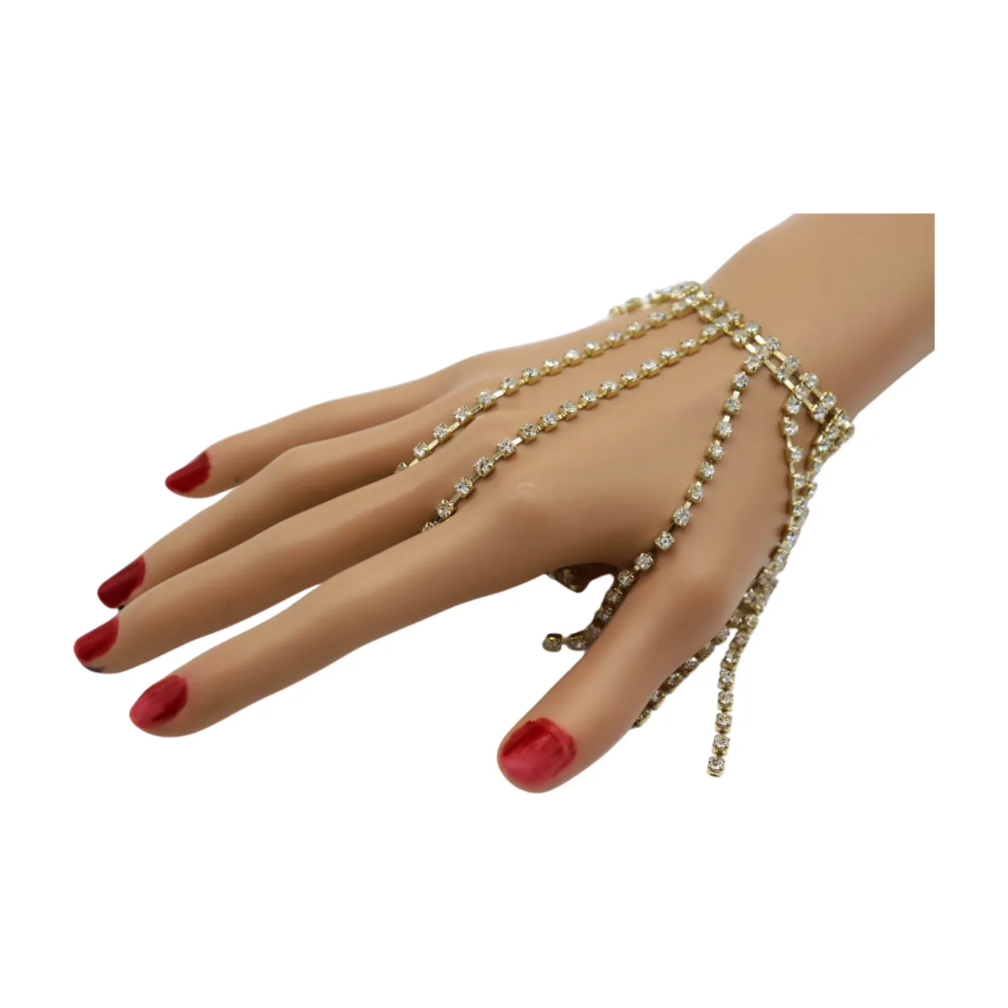 New Women Gold Metal Chain Bracelet Silver Rhinestones Long Tassels