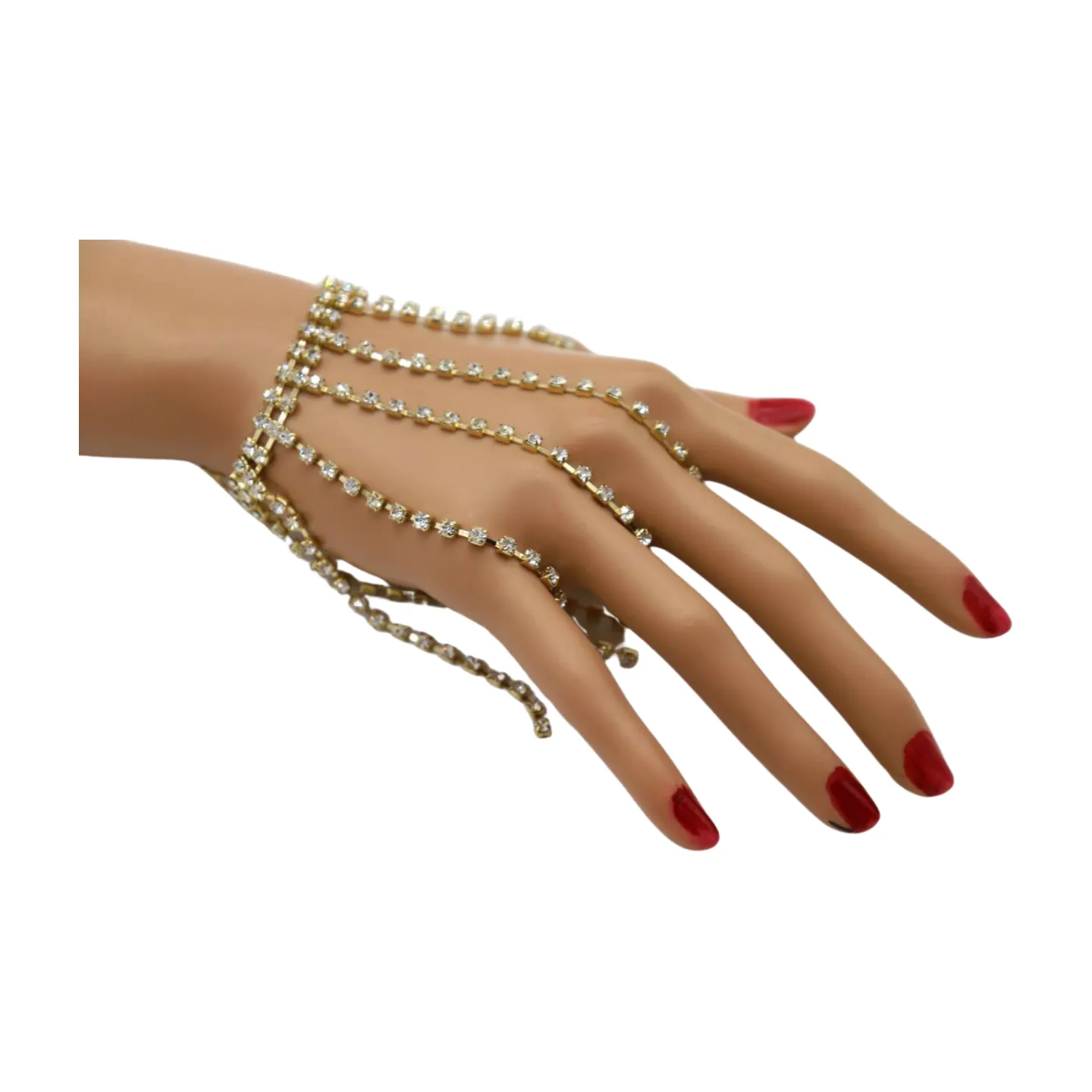 New Women Gold Metal Chain Bracelet Silver Rhinestones Long Tassels