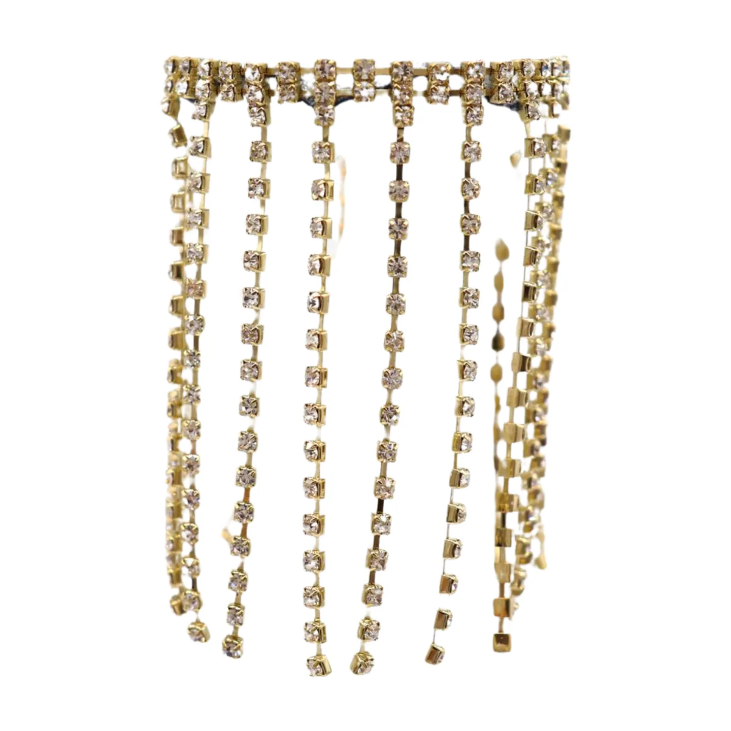 New Women Gold Metal Chain Bracelet Silver Rhinestones Long Tassels