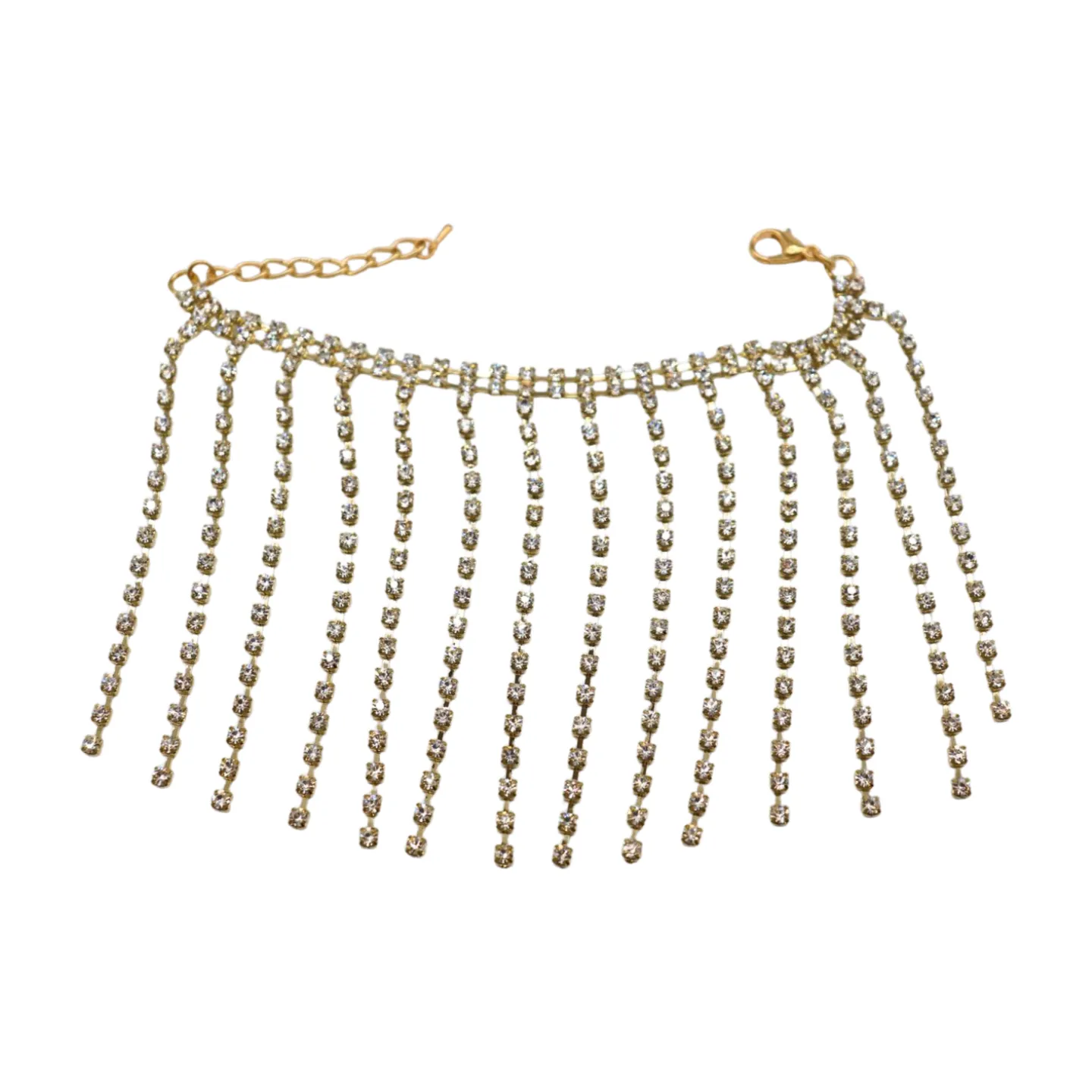 New Women Gold Metal Chain Bracelet Silver Rhinestones Long Tassels