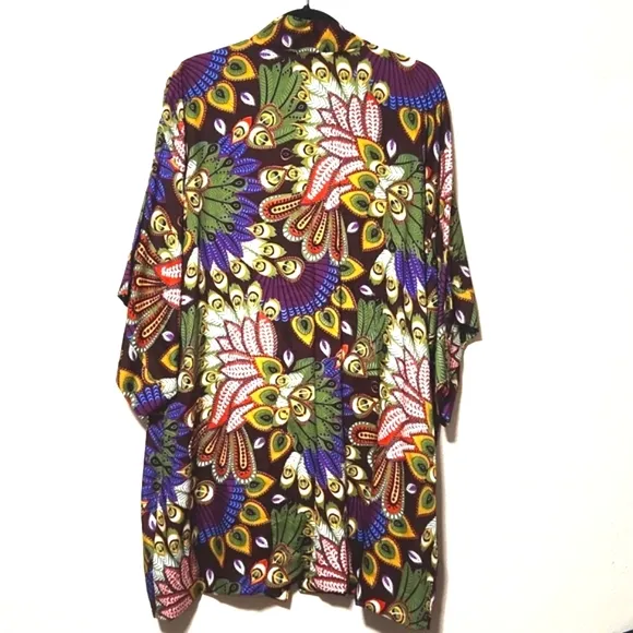 Novica Jungle Groove Floral Peacock Rayon Robe in Rosewood Size L/XL EUC!!