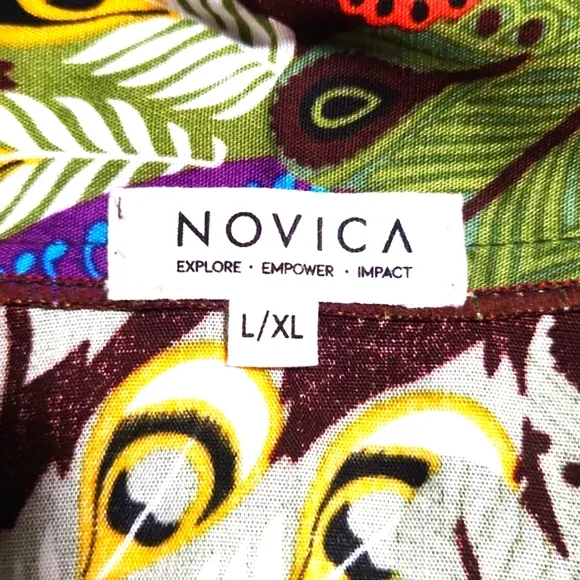 Novica Jungle Groove Floral Peacock Rayon Robe in Rosewood Size L/XL EUC!!