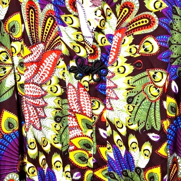 Novica Jungle Groove Floral Peacock Rayon Robe in Rosewood Size L/XL EUC!!