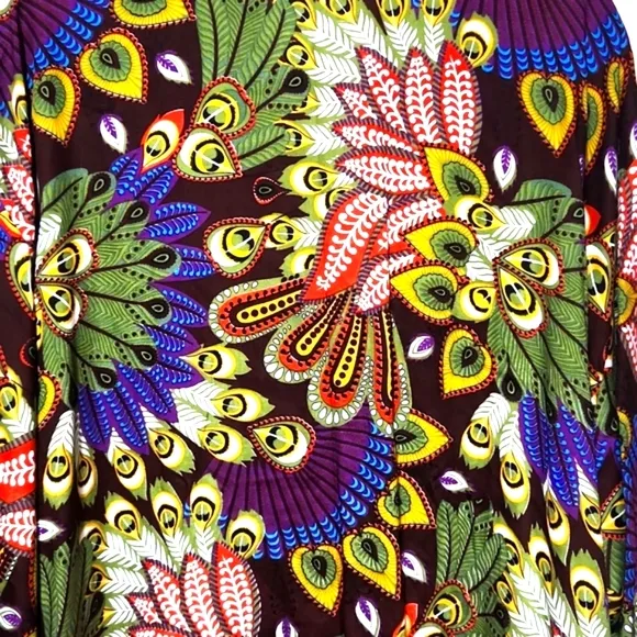 Novica Jungle Groove Floral Peacock Rayon Robe in Rosewood Size L/XL EUC!!