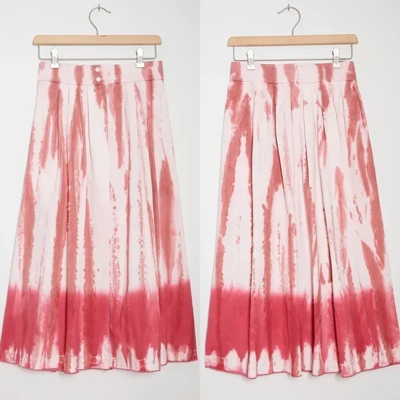 NWT Anthropologie x Tiny Ansley Tie-Dye Wrap Midi Skirt Womens Medium Pink Pleat