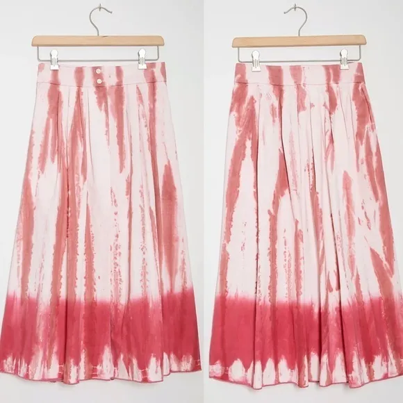 NWT Anthropologie x Tiny Ansley Tie-Dye Wrap Midi Skirt Womens Medium Pink Pleat
