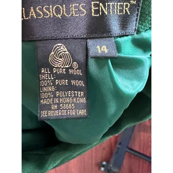 NWT Classiques Entier Women's 100% Wool Pencil Skirt Size: 14 Kelly Green
