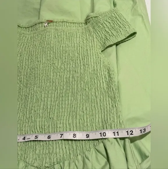 NWT Free People Cici Smocked Midi Dress PocketOff Shoulder In Lime Green 💚 XS*