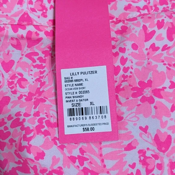 NWT! Lilly Pulitzer Ocean View Shorts Pink Shady Invest A Gator Size XL
