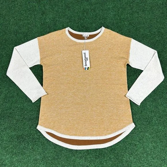 NWT Smartwool Womens Small Shadow Pine Colorblock‎ Wool Blend Sweater Brown Gold