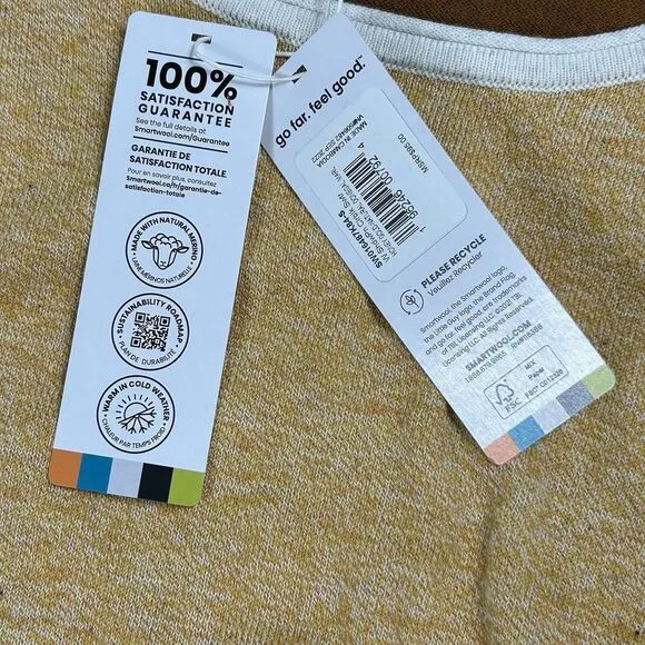 NWT Smartwool Womens Small Shadow Pine Colorblock‎ Wool Blend Sweater Brown Gold