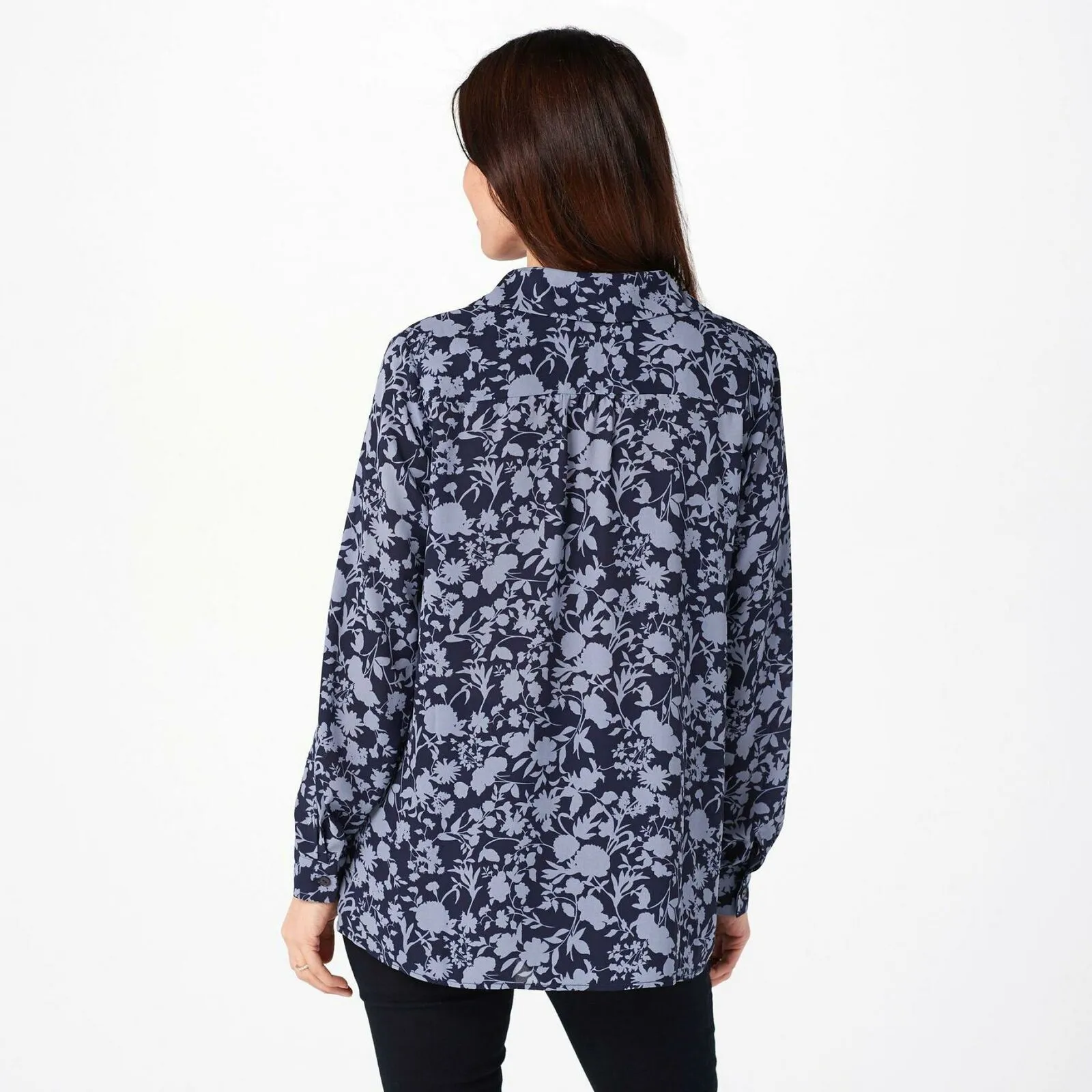 NWT Susan Graver Women's Printed Woven Long-Sleeve Pullover Top Small