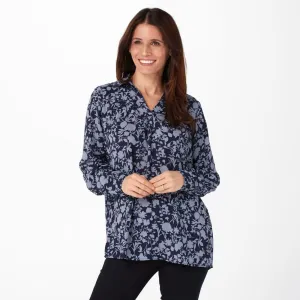 NWT Susan Graver Women's Printed Woven Long-Sleeve Pullover Top Small