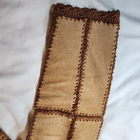 NWT Women's Tan and Brown Suede &amp; Crochet Trim Jacket / Cardigan - Sz M