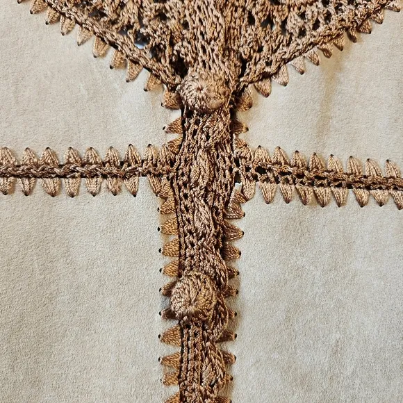 NWT Women's Tan and Brown Suede &amp; Crochet Trim Jacket / Cardigan - Sz M