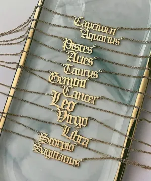 Old English Zodiac Necklace Gold