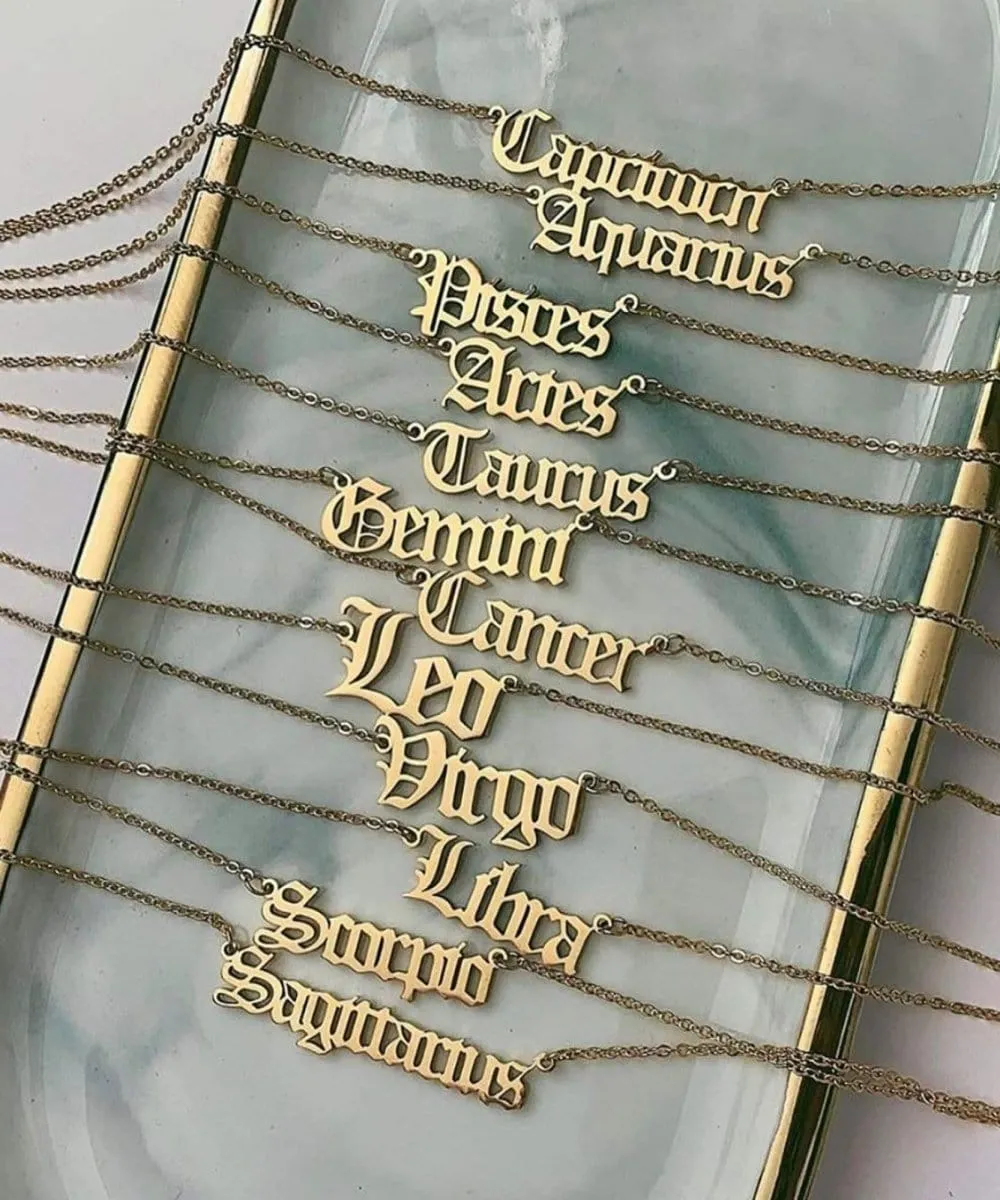 Old English Zodiac Necklace Gold