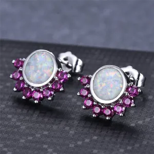 Opal & Rose Cubic Zirconia Round Trim Stud Earrings