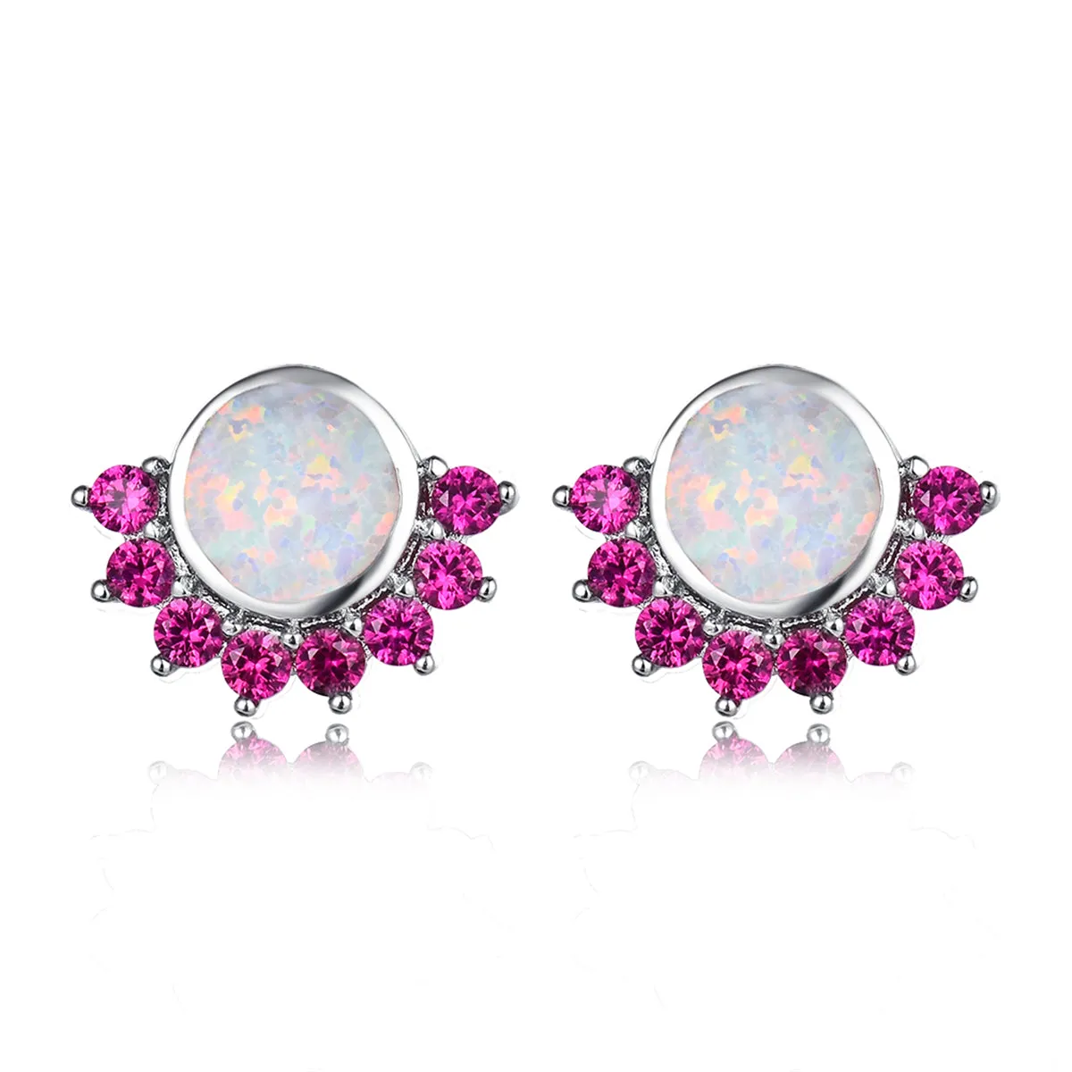 Opal & Rose Cubic Zirconia Round Trim Stud Earrings